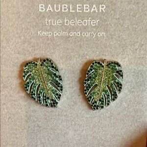 BaubleBar True Beleafer Tropical Palm Leaf Statement Earring NIB